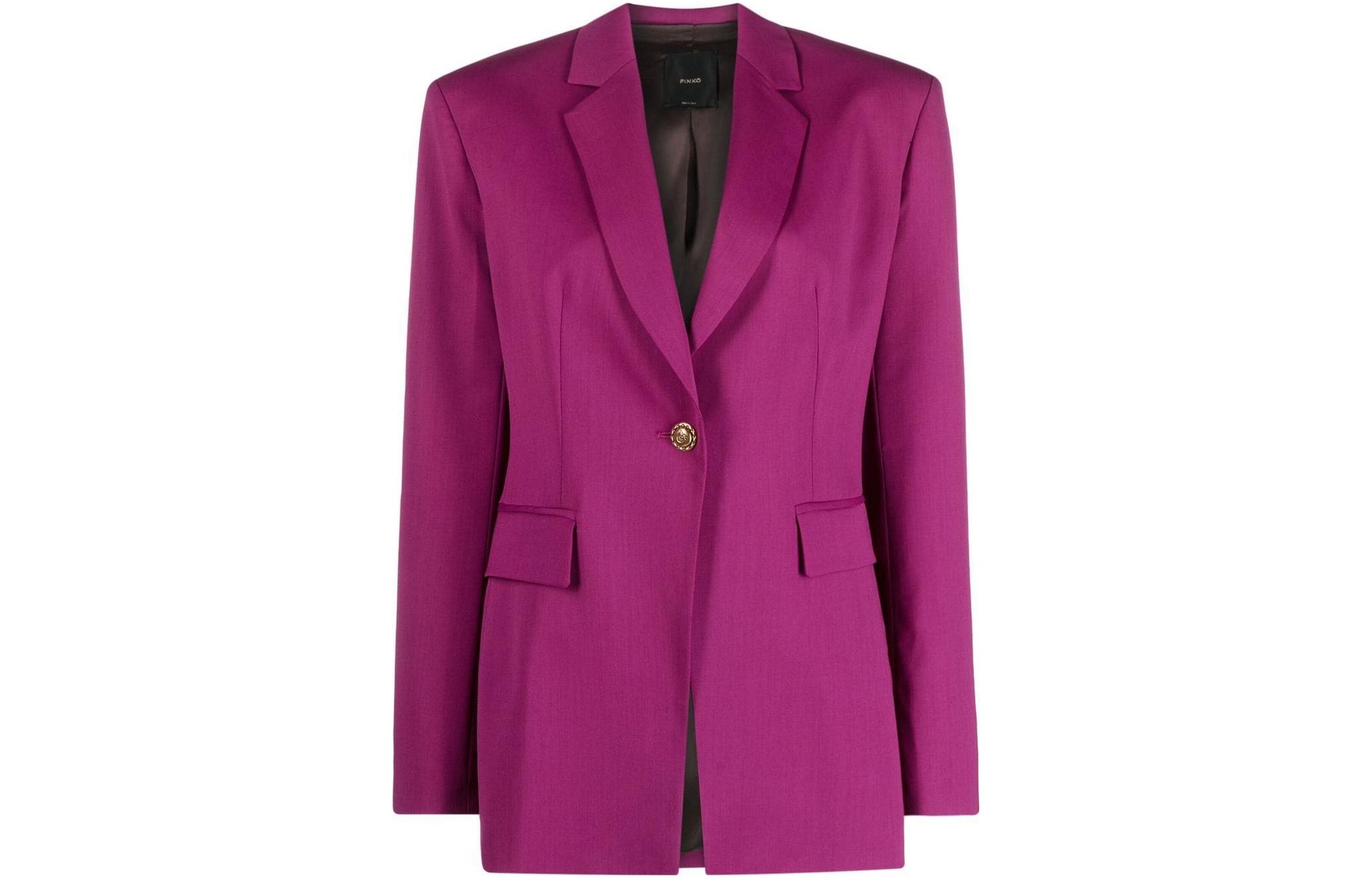 (Women) PINKO FW22 Solid Single-Breasted Blazer Women’s Long Sleeve - Hot Pink. 1G18AZ-A04T-W98