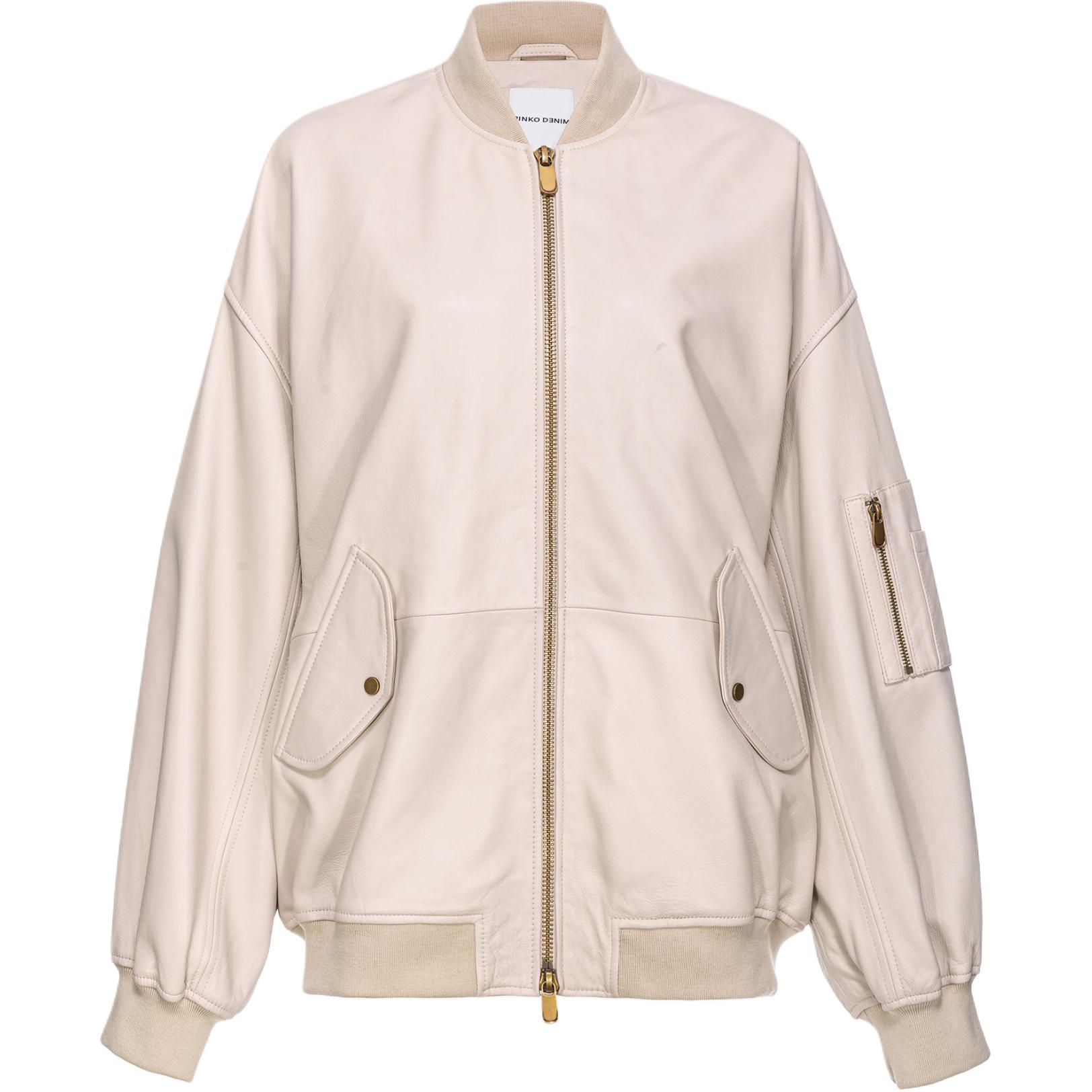 (Women) PINKO FW23  Beige Solid Zip Casual Bomber Jacket. 102999A1NL-D06