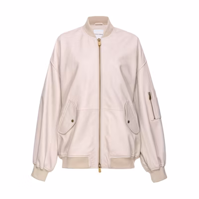 (Women) PINKO FW23 Beige Solid Zip Casual Bomber Jacket. 102999A1NL-D06