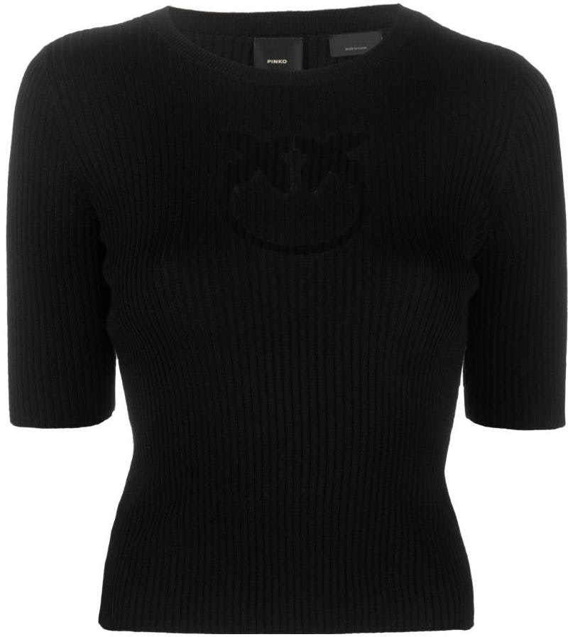 women-pinko-fw-23-black-knit-short-sleeve-sweater-with-solid-logo-design-ribbing-102017-a18-m-z99