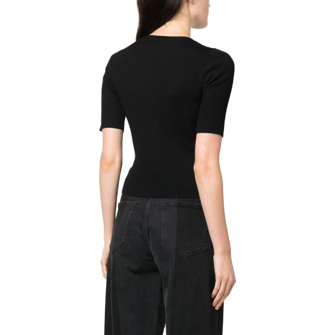 Shop (W) PINKO FW23 黑色短袖針織毛衣搭配實心標誌設計羅紋。 102017A18M-Z99