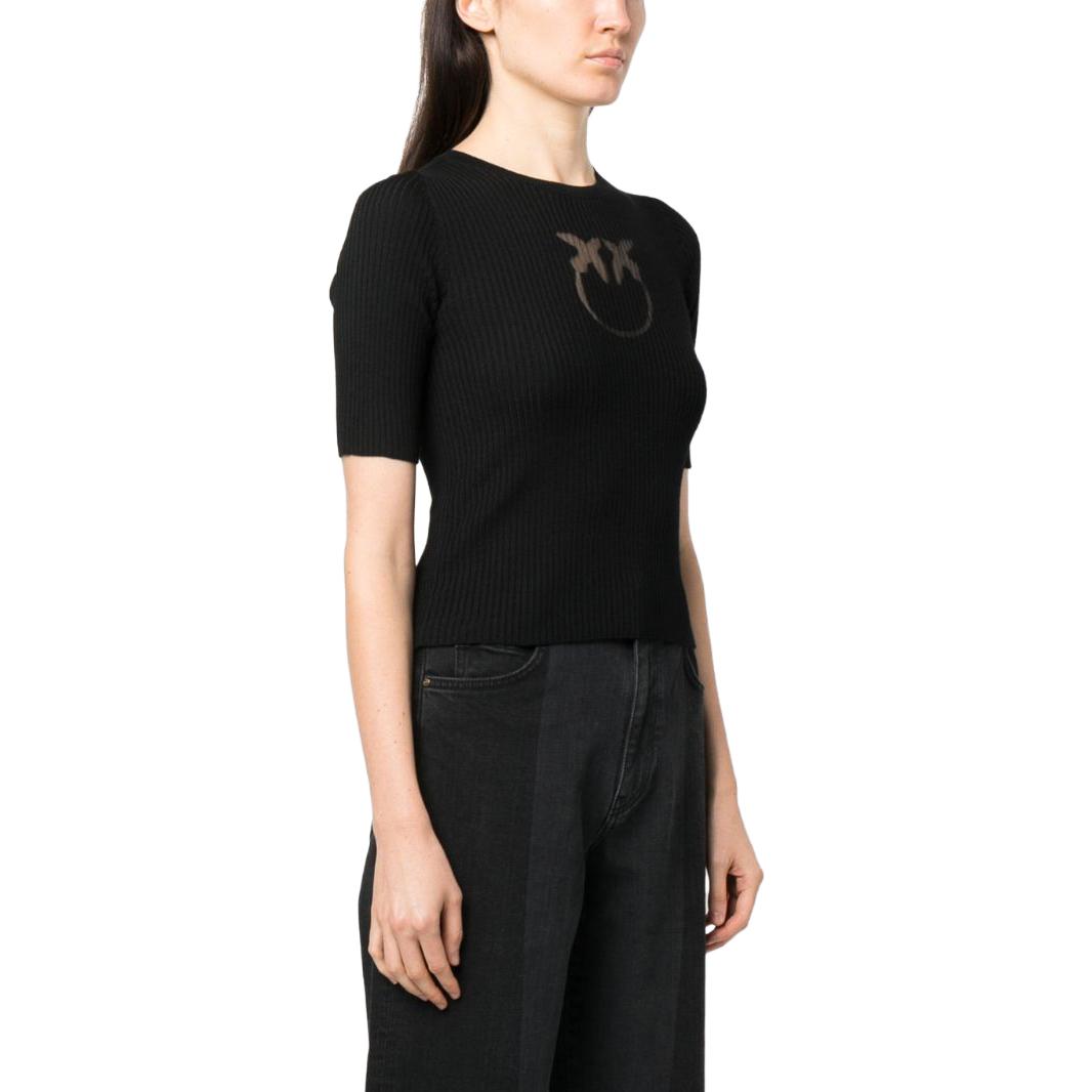 Purchase (W) PINKO FW23 黑色短袖針織毛衣搭配實心標誌設計羅紋。 102017A18M-Z99