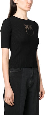 (W) PINKO FW23 黑色短袖針織毛衣搭配實心標誌設計羅紋。 102017A18M-Z99 Purchase (W) PINKO FW23 黑色短袖針織毛衣搭配實心標誌設計羅紋。 102017A18M-Z99