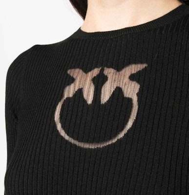 (W) PINKO FW23 黑色短袖針織毛衣搭配實心標誌設計羅紋。 102017A18M-Z99 Sizing (W) PINKO FW23 黑色短袖針織毛衣搭配實心標誌設計羅紋。 102017A18M-Z99