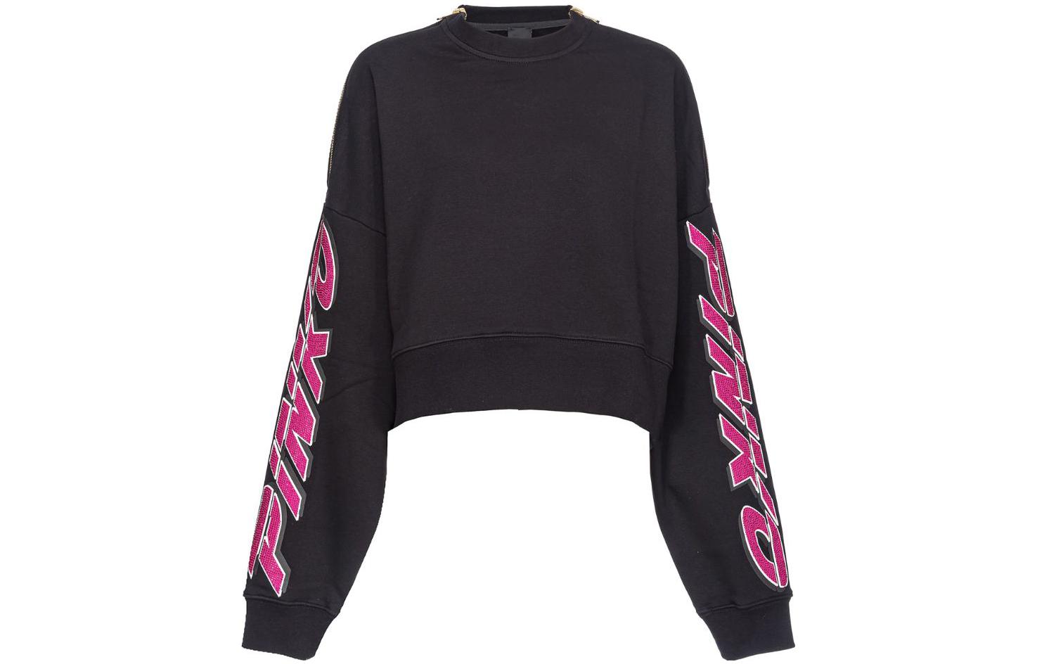 (Women) PINKO FW23  Black Loose Fit Sweatshirt with Rhinestone Details. 103245A1QM-ZW1