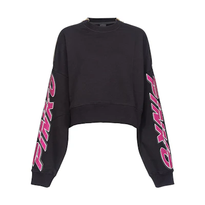 (Women) PINKO FW23 Black Loose Fit Sweatshirt with Rhinestone Details. 103245A1QM-ZW1
