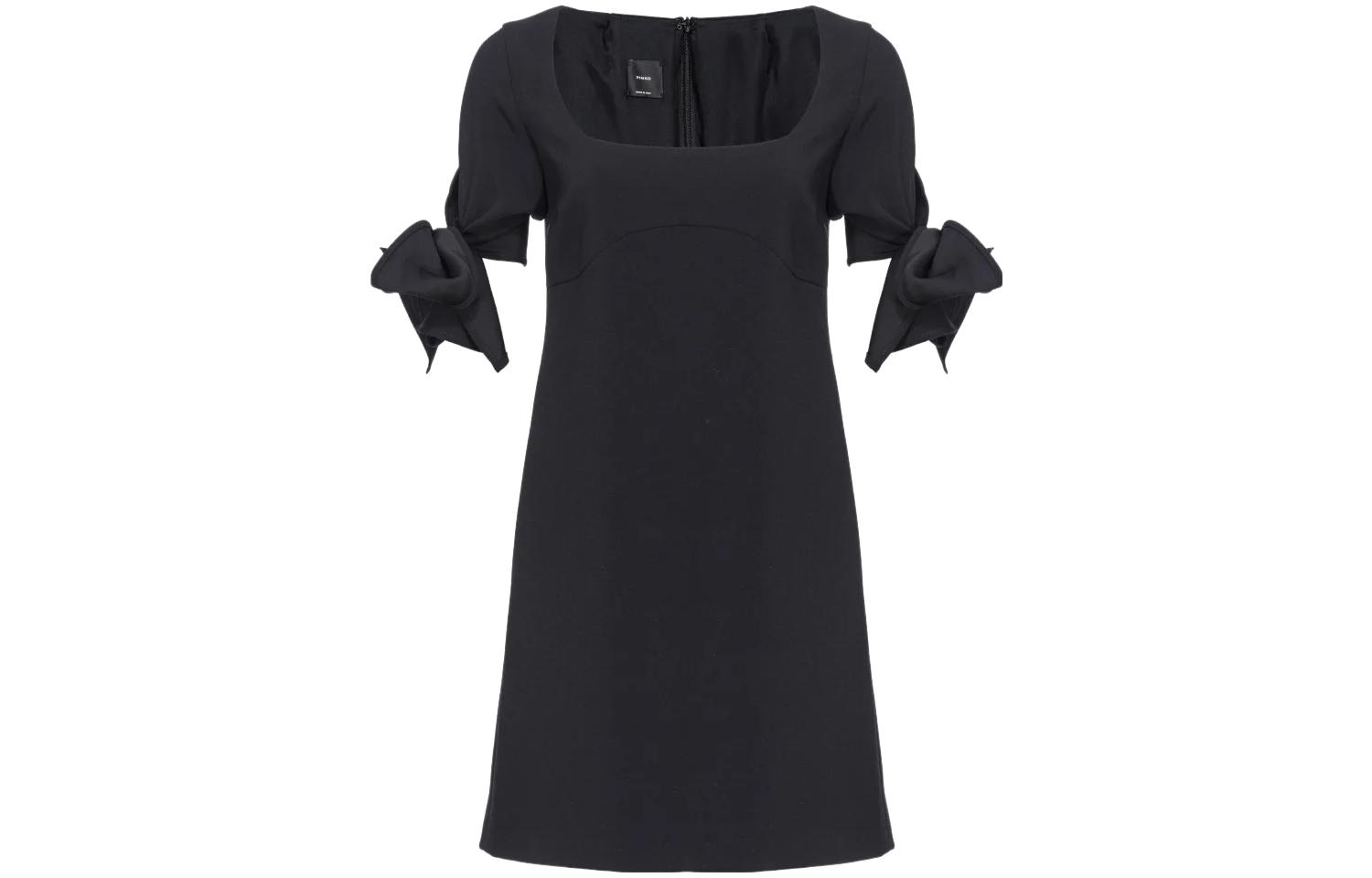 (Women) PINKO FW23  Black Off-Shoulder Midi Dress with Bow Sleeve Detailing. 1032237624-Z99