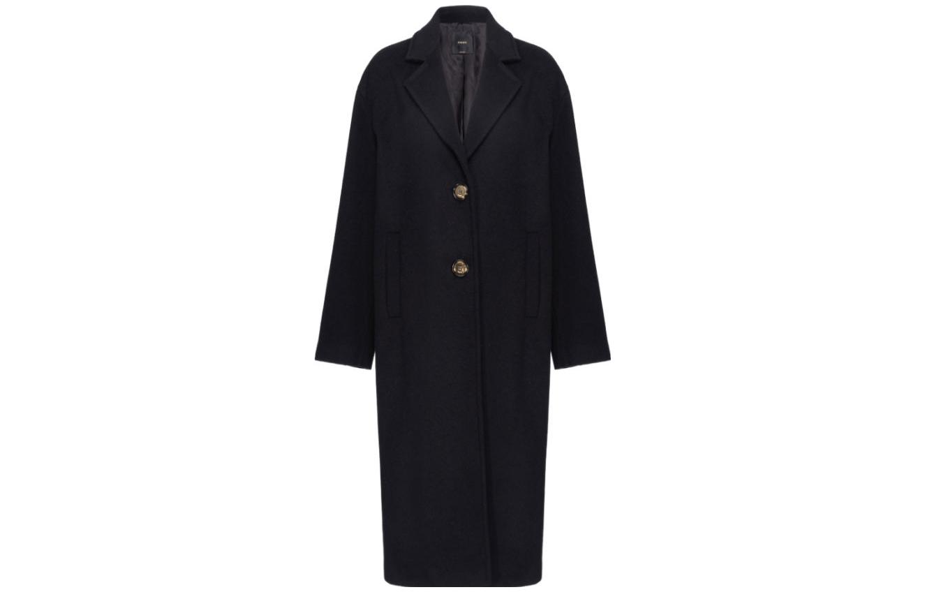 Order (W) 핑코 FW23 블랙 솔리드 싱글 브레스트 캐주얼 코트. 101976A182-Z99