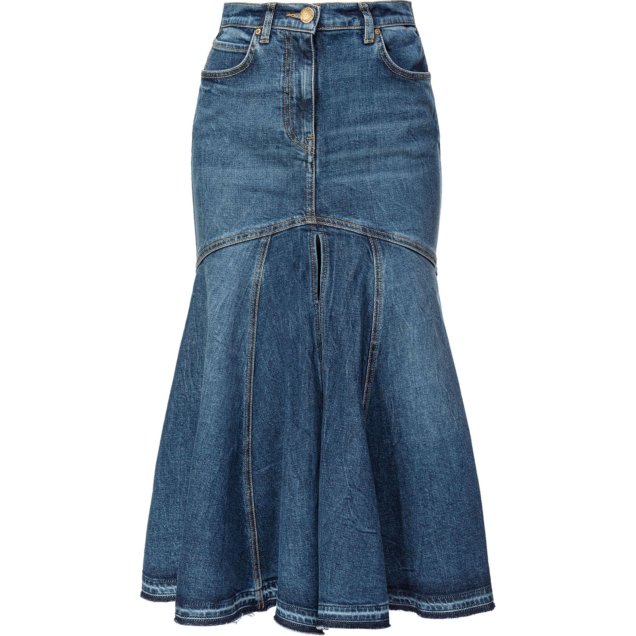 (Women) PINKO FW23  Blue Mid-Rise Flared Midi Denim Skirt. 102939A1LQ-PJZ