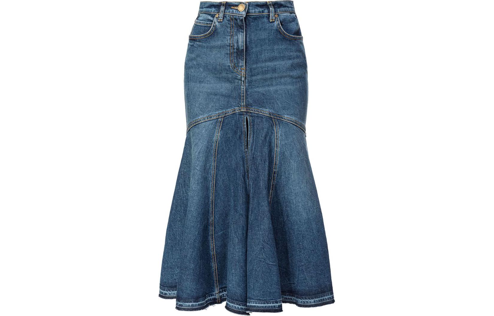 Order (W) PINKO FW23 Biru Skirt Denim Midi Flared Mid-Rise. 102939A1LQ-PJZ