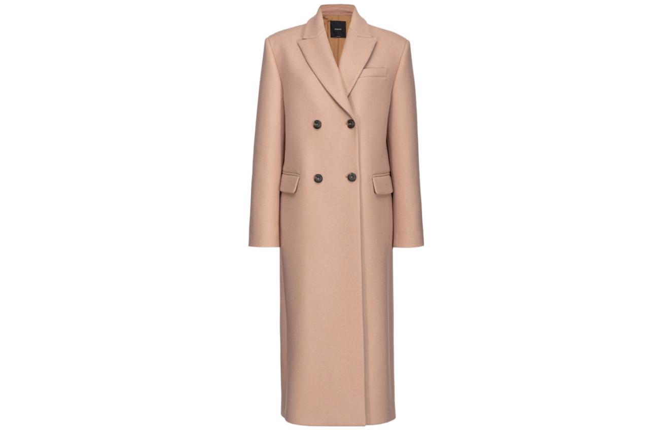 (Women) PINKO FW23  Double-Breasted Long Sleeve Coat Brown Solid Color. 101874A13X-MOC