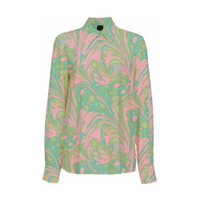 (Women) PINKO FW23 Green Floral Print Long-Sleeve Shirt. 100121A1NQ-SN2