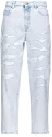 (Women) PINKO FW23 Light Blue Distressed Straight-Leg Mid-Rise Jeans. 100379A1JK-PJQ (Women) PINKO FW23 Light Blue Distressed Straight-Leg Mid-Rise Jeans. 100379A1JK-PJQ