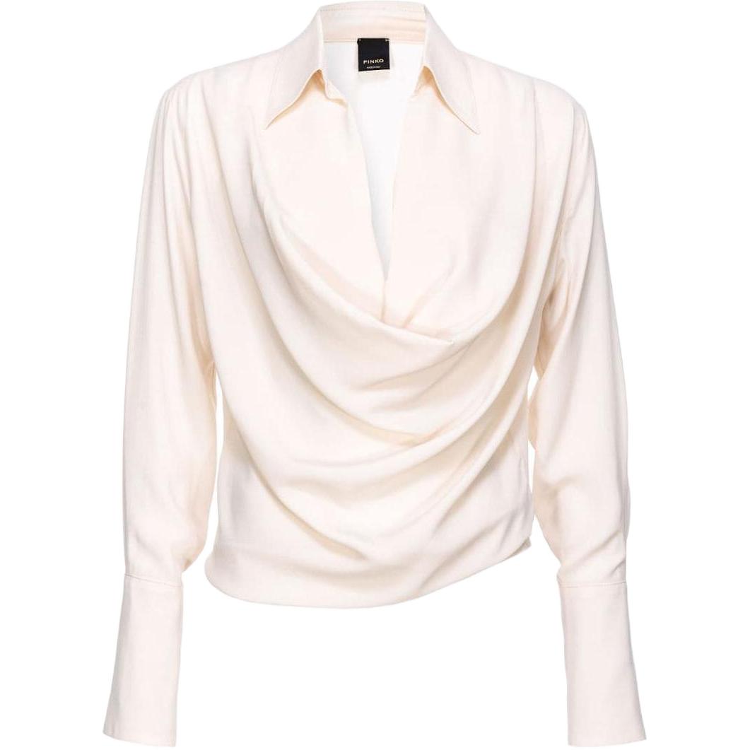 (Women) PINKO FW23  Long Sleeve Draped Detail Shirt White 103200A1O8-N96