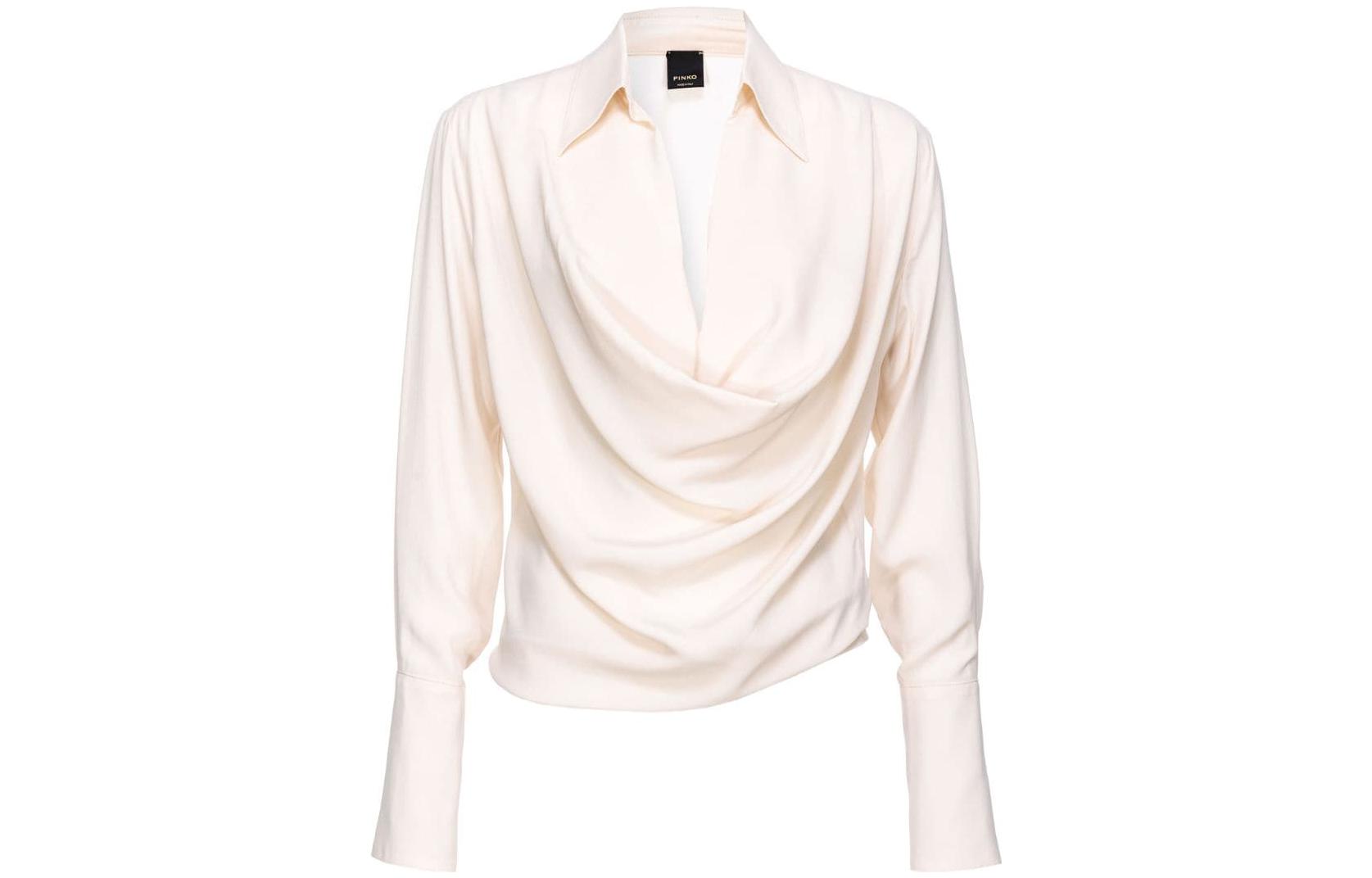 Order (W) PINKO 秋冬23 白色長袖襯衫 細節褶皺設計 103200A1O8-N96