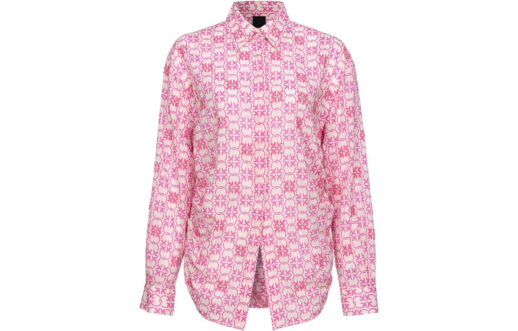(Women) PINKO FW23  Pink Long-Sleeve Button-Up Shirt with Pattern Print. 103194A1Q1-DN3
