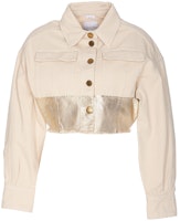 (Women) PINKO FW23 Short Beige Denim Jacket with Metal Tube Detailing. 102944A1MR-CH7 (Women) PINKO FW23 Short Beige Denim Jacket with Metal Tube Detailing. 102944A1MR-CH7