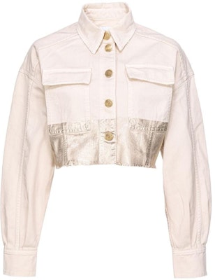 (W) PINKO FW23 Jaket Pendek Denim Beige dengan Detail Tabung Metal. 102944A1MR-CH7 Order (W) PINKO FW23 Jaket Pendek Denim Beige dengan Detail Tabung Metal. 102944A1MR-CH7
