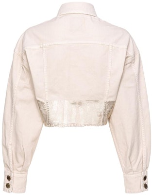 (W) PINKO FW23 Jaket Pendek Denim Beige dengan Detail Tabung Metal. 102944A1MR-CH7 Lookbook (W) PINKO FW23 Jaket Pendek Denim Beige dengan Detail Tabung Metal. 102944A1MR-CH7
