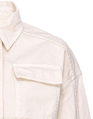 (W) PINKO FW23 Jaket Pendek Denim Beige dengan Detail Tabung Metal. 102944A1MR-CH7 Shop (W) PINKO FW23 Jaket Pendek Denim Beige dengan Detail Tabung Metal. 102944A1MR-CH7