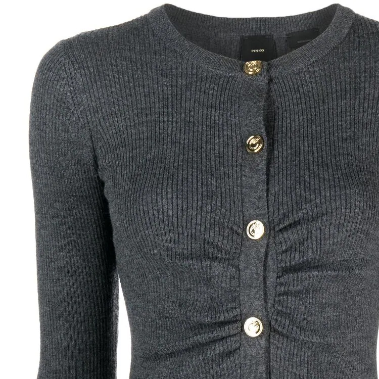 Sizing (W) PINKO FW23 深灰色女士长袖针织开衫扣子设计毛衣 102340A15S-I90