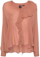 (Women) PINKO FW23 Solid Ruffle Long-Sleeve Button-Down Shirt 102964A1JZ-L44 (Women) PINKO FW23 Solid Ruffle Long-Sleeve Button-Down Shirt 102964A1JZ-L44