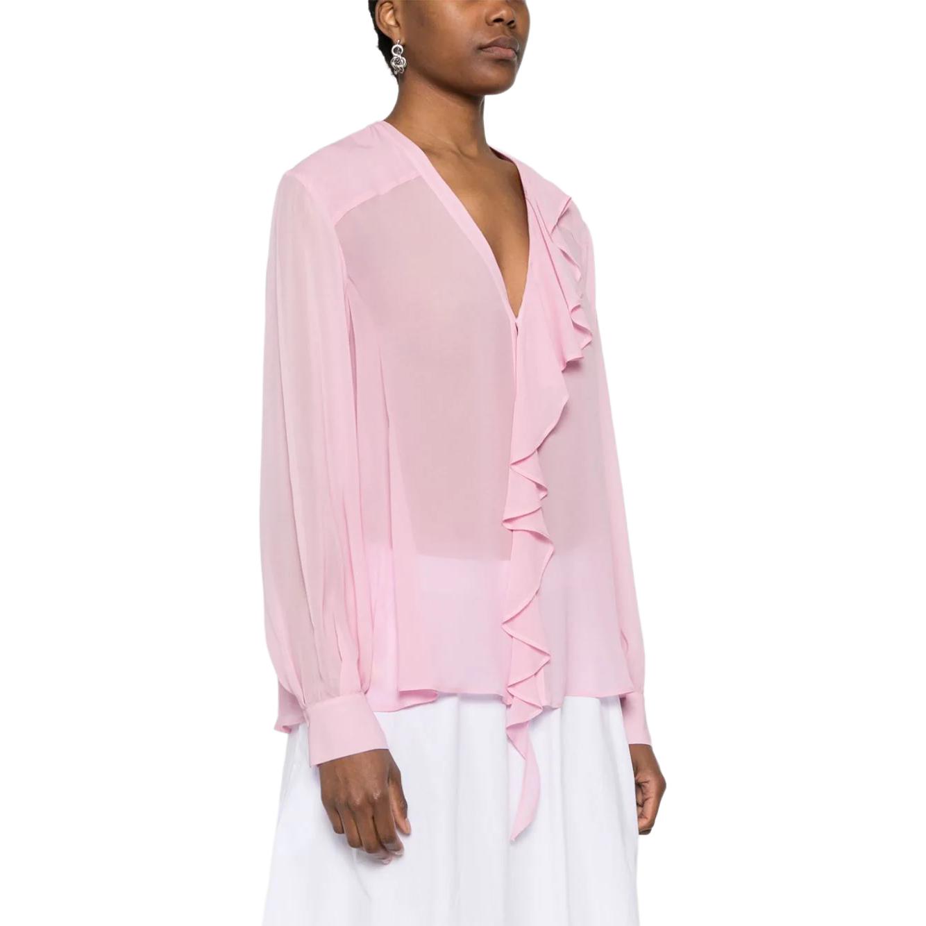 Cheap (W) PINKO 2023秋冬 純色荷葉邊長袖襯衫 102964A1JZ-L44