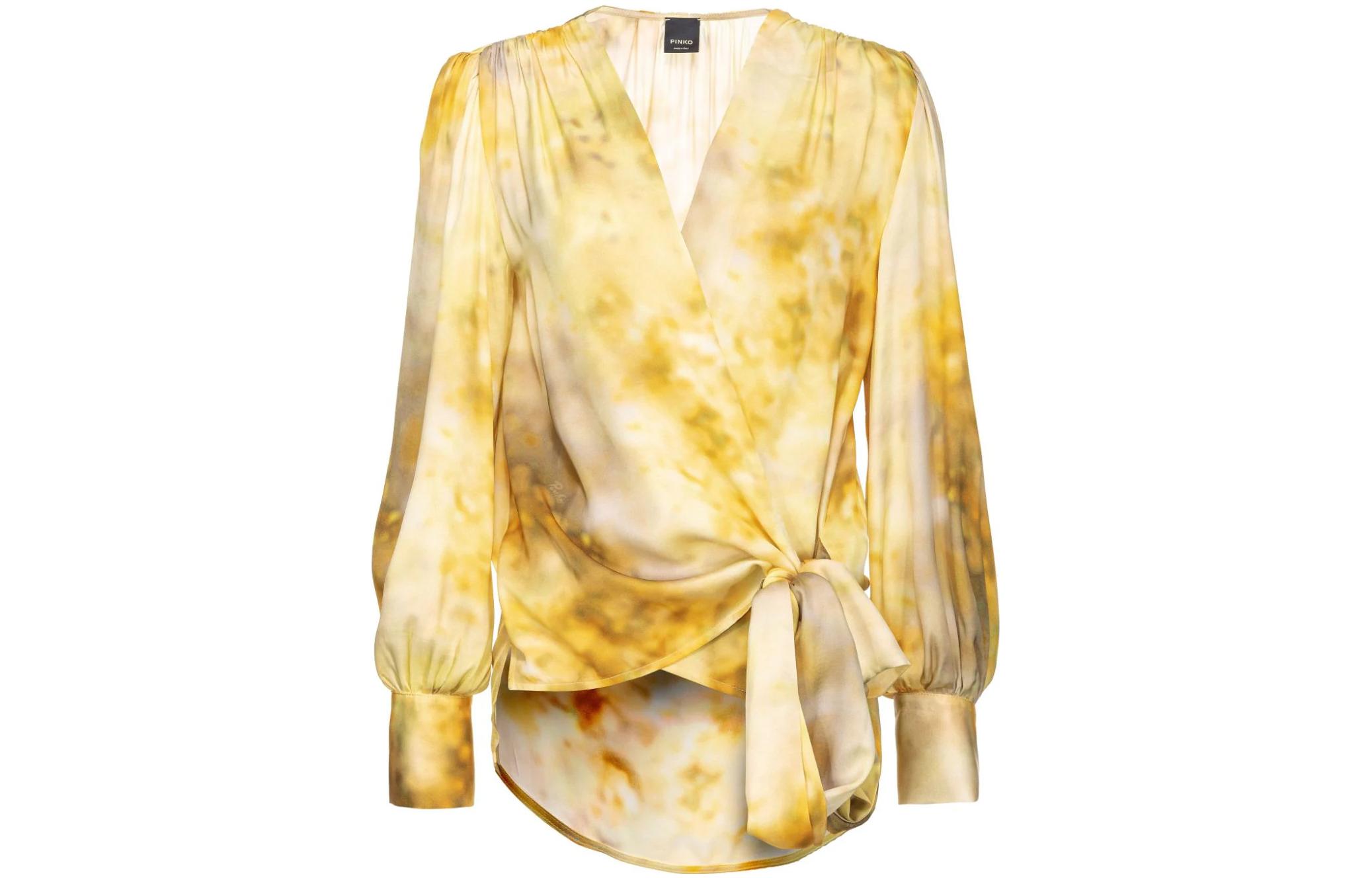 Order (W) PINKO 2023秋冬抽象圖案長袖襯衫 女款 黃色 103124A1K9-HS4