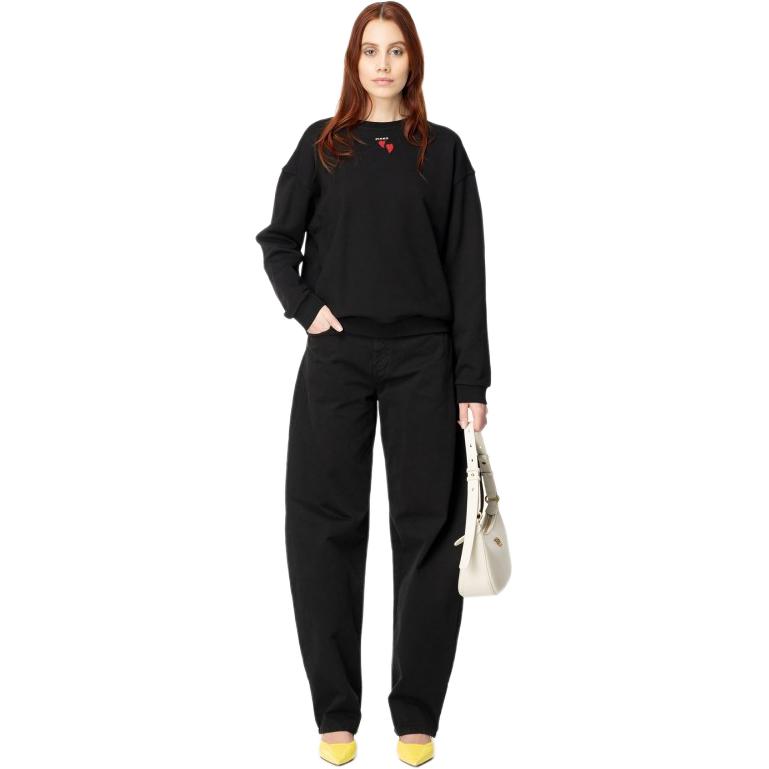 (Women) Pinko FW23 Black Crewneck Sweatshirt with Solid Logo Heart Embroidery 102199A1TM-Z99