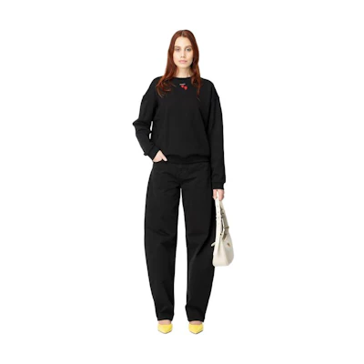 (Women) Pinko FW23 Black Crewneck Sweatshirt with Solid Logo Heart Embroidery 102199A1TM-Z99