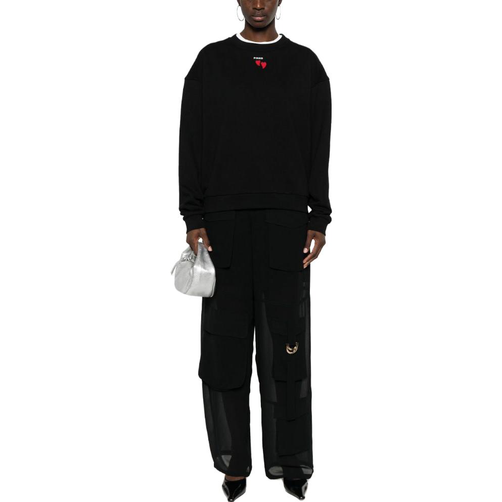 Lookbook (W) Pinko FW23 黑色圓領毛衣 心形刺繡標誌 102199A1TM-Z99
