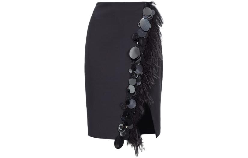 (Women) PINKO FW23 Feather Sequin Mini Skirt Black -  Stylish Short Skirt. 102941A1JX-Z99