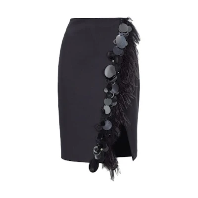 (Women) PINKO FW23 Feather Sequin Mini Skirt Black - Stylish Short Skirt. 102941A1JX-Z99