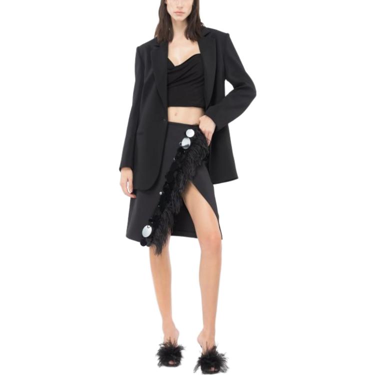 Shop (W) PINKO FW23 Skirt Pendek Hitam Berbulu & Labuci - Gaya Mini Moden. 102941A1JX-Z99