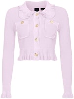 (Women) PINKO FW23 Pink Ruffle Collar Slim Fit Knit Cardigan for Women. 103160A1Q3-N78 (Women) PINKO FW23 Pink Ruffle Collar Slim Fit Knit Cardigan for Women. 103160A1Q3-N78