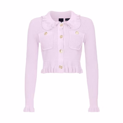 (Women) PINKO FW23 Pink Ruffle Collar Slim Fit Knit Cardigan for Women. 103160A1Q3-N78