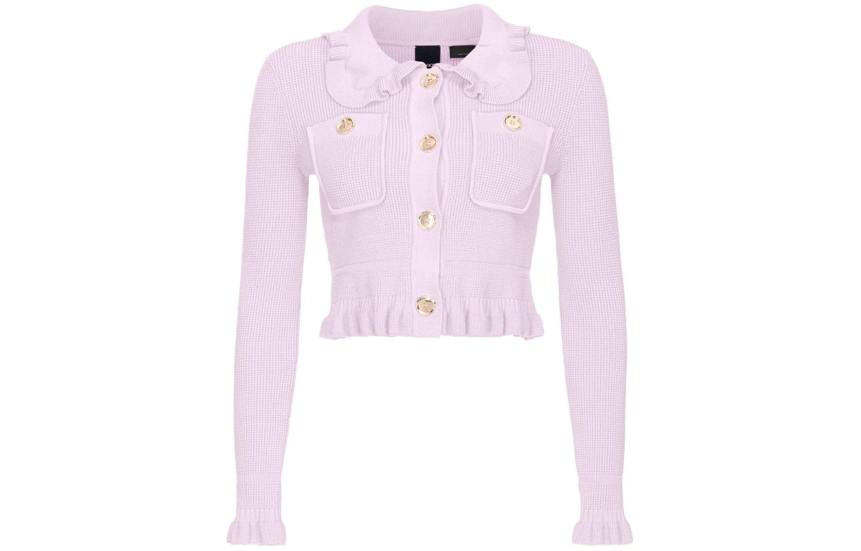 Order (W) PINKO 秋冬23 粉色荷叶边领修身针织开衫 女士款 103160A1Q3-N78