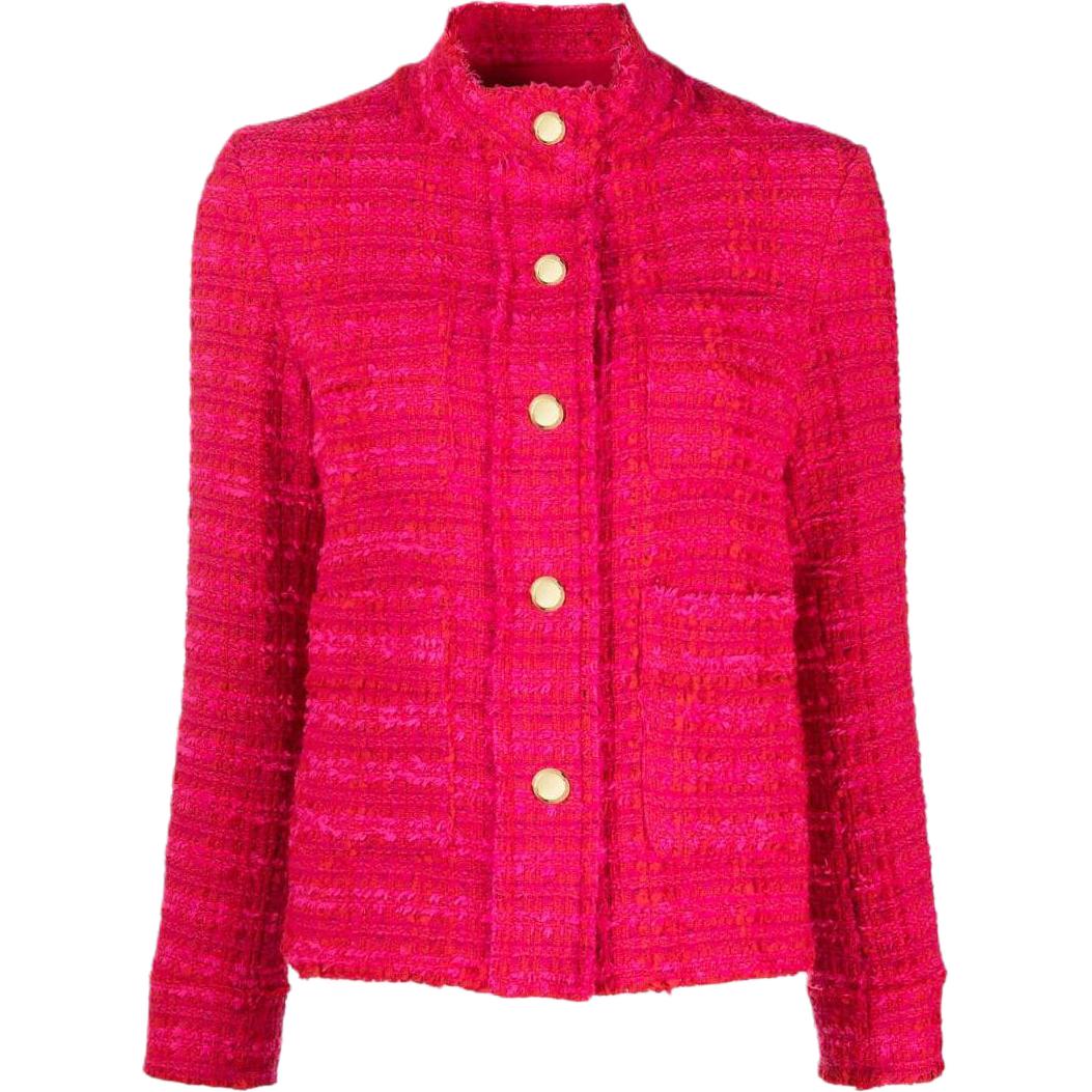 (Women) PINKO FW23 Solid Blend High-Neck Buttoned Jacket Women’s Raspberry Pink 100539A1OP-YNR