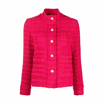 (Women) PINKO FW23 Solid Blend High-Neck Buttoned Jacket Women’s Raspberry Pink 100539A1OP-YNR
