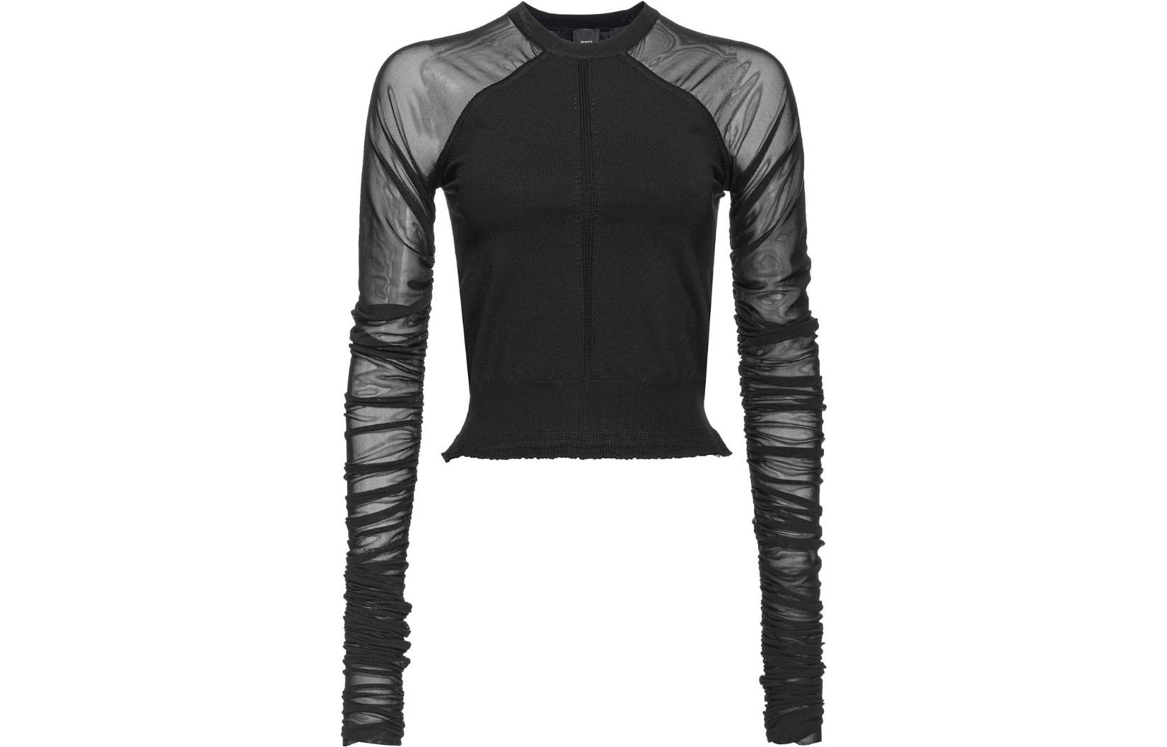 (Women) PINKO FW23 Solid Color Sheer Pleated Long Sleeve Shirt for Women 102817A1KX-Z99