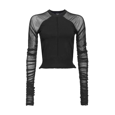 (Women) PINKO FW23 Solid Color Sheer Pleated Long Sleeve Shirt for Women 102817A1KX-Z99