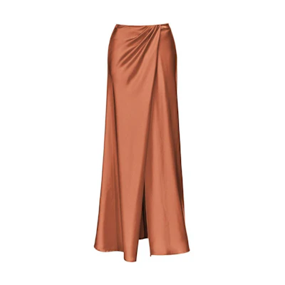 (Women) PINKO FW23 Solid Rust Brown Front Slit Casual Long Skirt Women. 102769Z345-L44