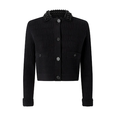 (Women) PINKO FW24 Black Knit Cardigan with Beaded Embellishments. 104361A27J