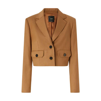 (Women) PINKO FW24 Brown Solid Single-Breasted Short Jacket. 104337A1B3