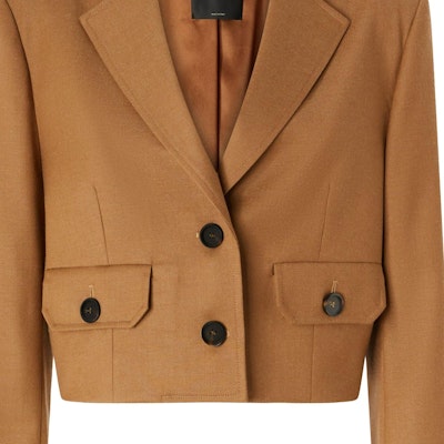 (W) PINKO FW24 Jaket Pendek Coklat Polos Single-Breasted. 104337A1B3 Shop (W) PINKO FW24 Jaket Pendek Coklat Polos Single-Breasted. 104337A1B3