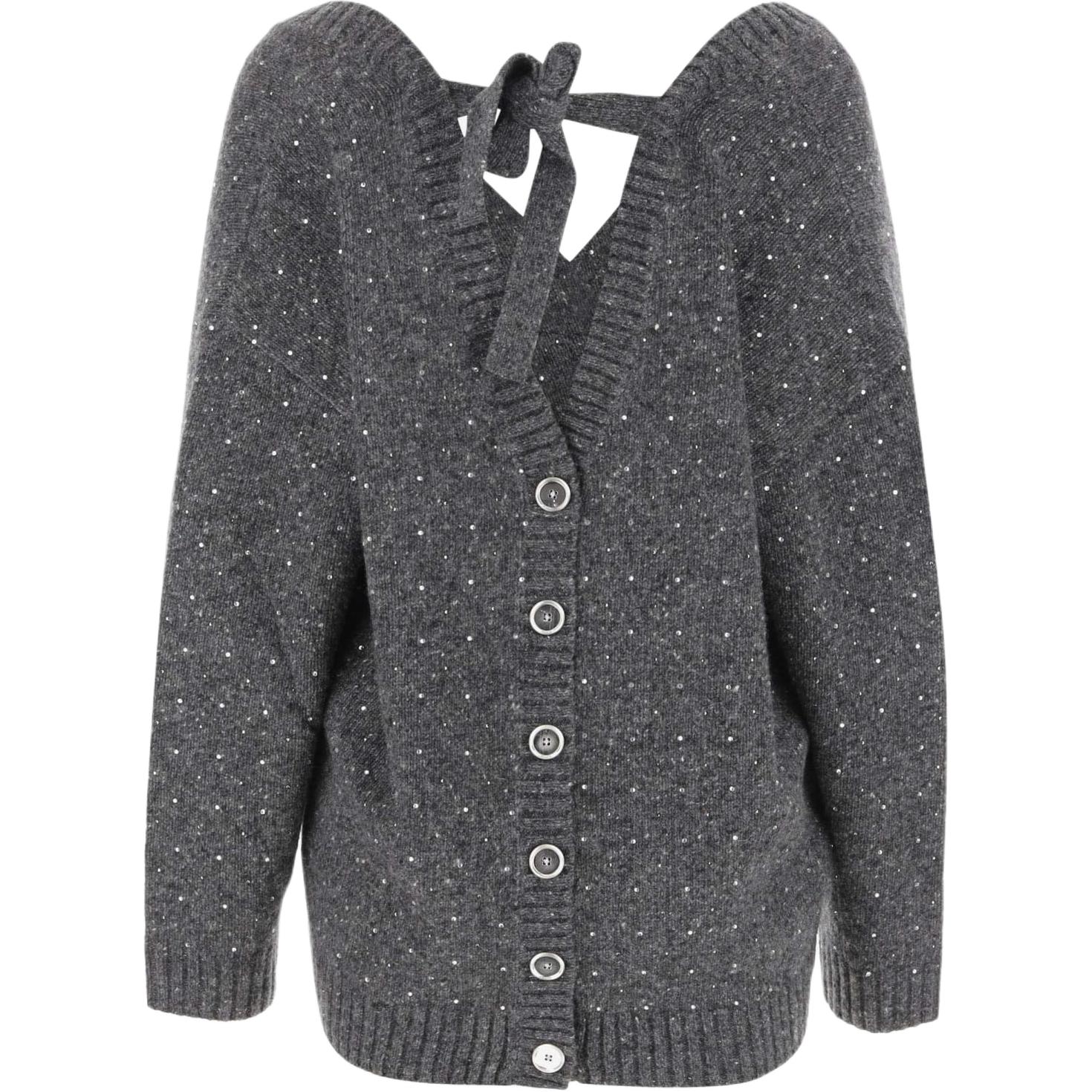 Lookbook (W) PINKO FW24 灰色针织开衫 钻石V领扣设计. 103966A232-IZ9