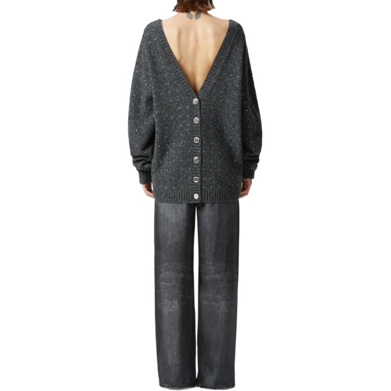 Purchase (W) PINKO FW24 灰色针织开衫 钻石V领扣设计. 103966A232-IZ9