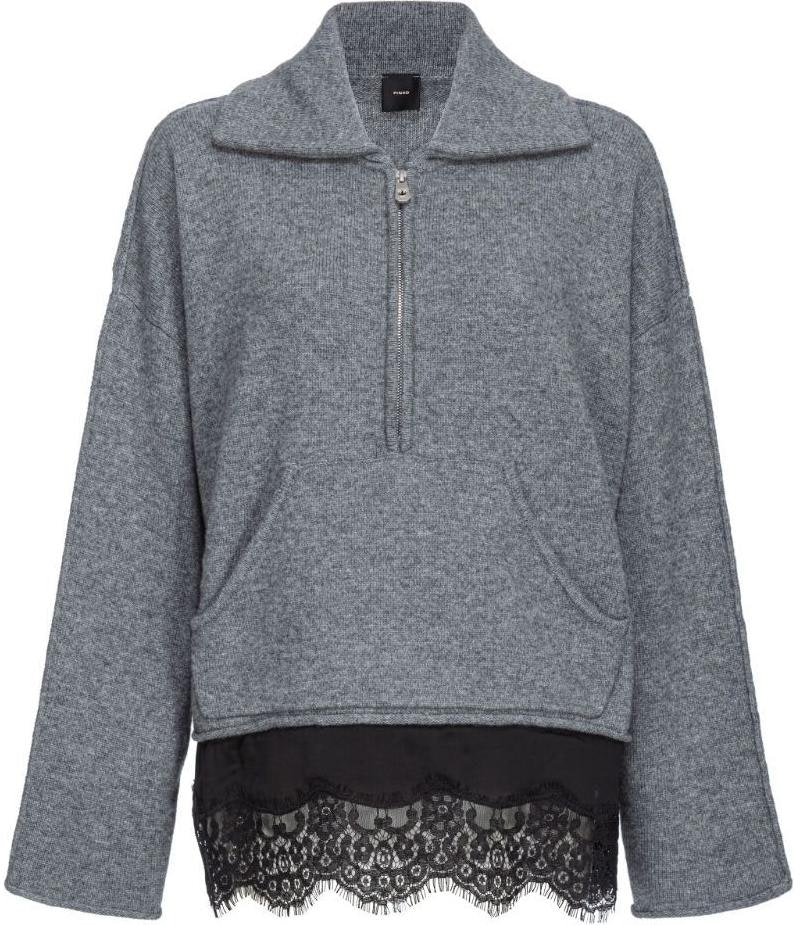 women-pinko-fw-24-grey-knit-sweater-with-lace-trim-and-mixed-color-effect-103919-a226
