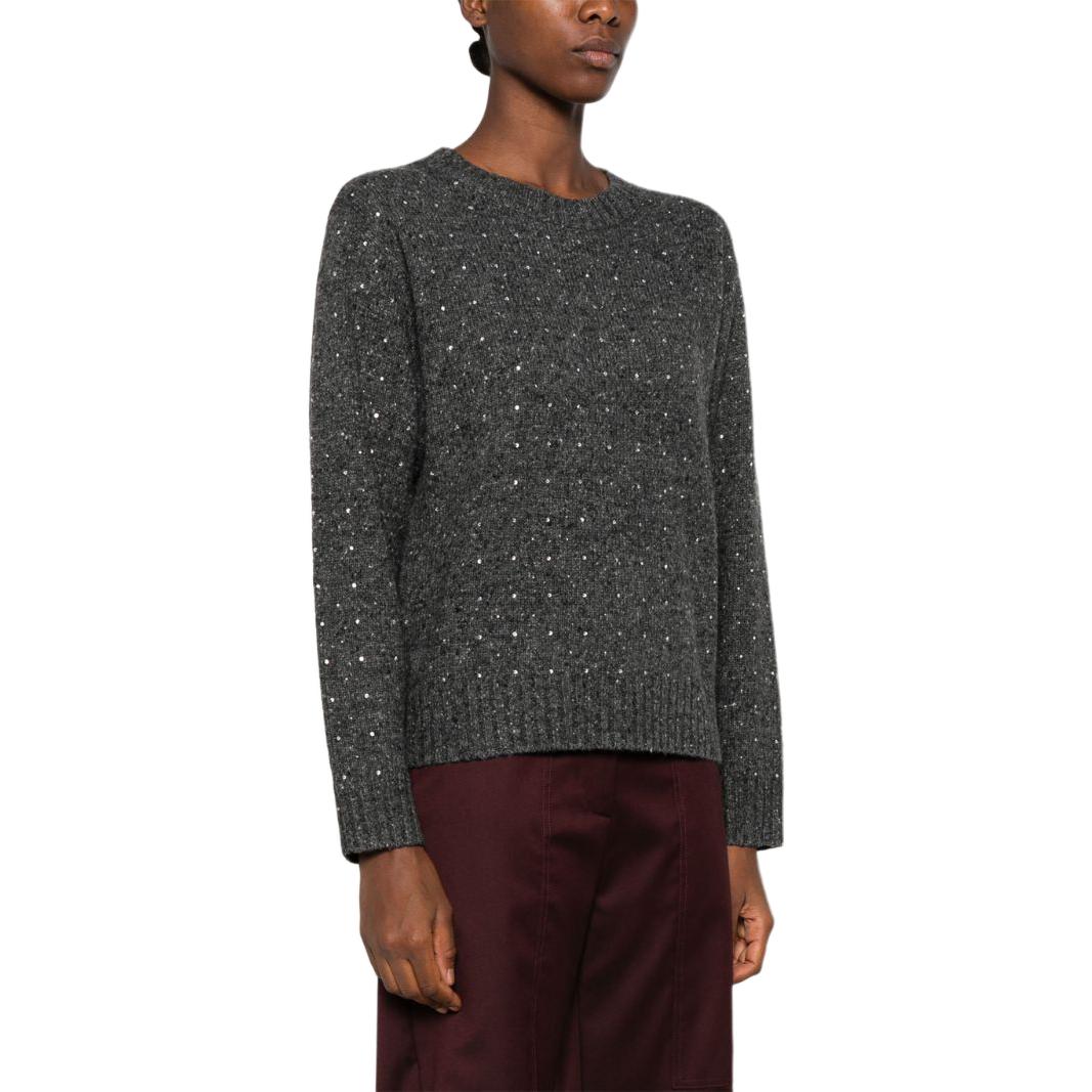 Purchase (W) PINKO FW24 寬鬆版型灰色毛衣鑲嵌水晶羅紋裝飾。 103968A232-IZ9