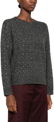 (W) PINKO FW24 寬鬆版型灰色毛衣鑲嵌水晶羅紋裝飾。 103968A232-IZ9 Purchase (W) PINKO FW24 寬鬆版型灰色毛衣鑲嵌水晶羅紋裝飾。 103968A232-IZ9